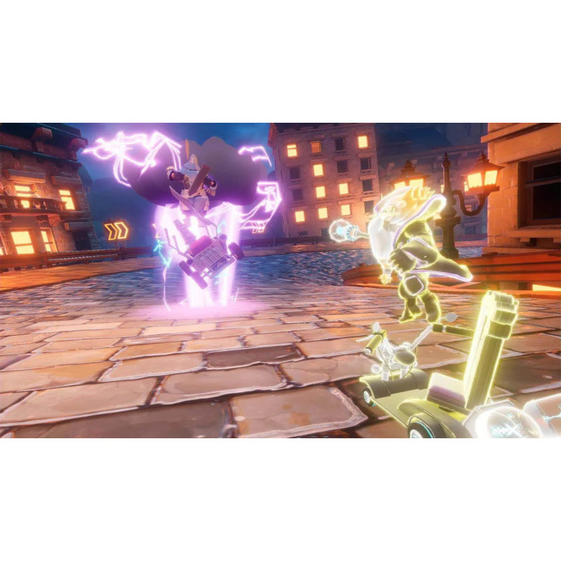 Captura de pantalla del gameplay de Nintendo CHOCOBO GP para Nintendo Switch mostrando acción emocionante en la carrera.