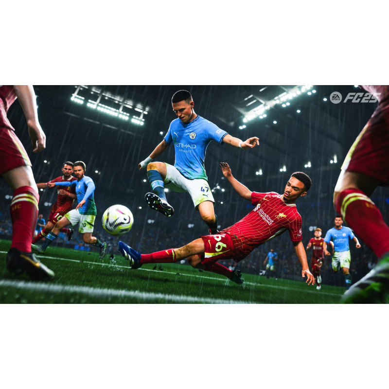 Captura de pantalla del gameplay de FC 25 para Nintendo Switch mostrando acción en el campo de fútbol.