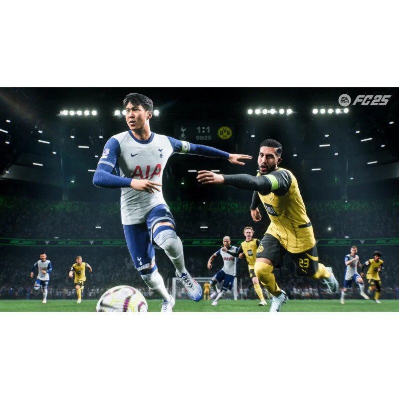 Captura de pantalla del gameplay de FC 25 para Nintendo Switch mostrando acción en el campo de fútbol