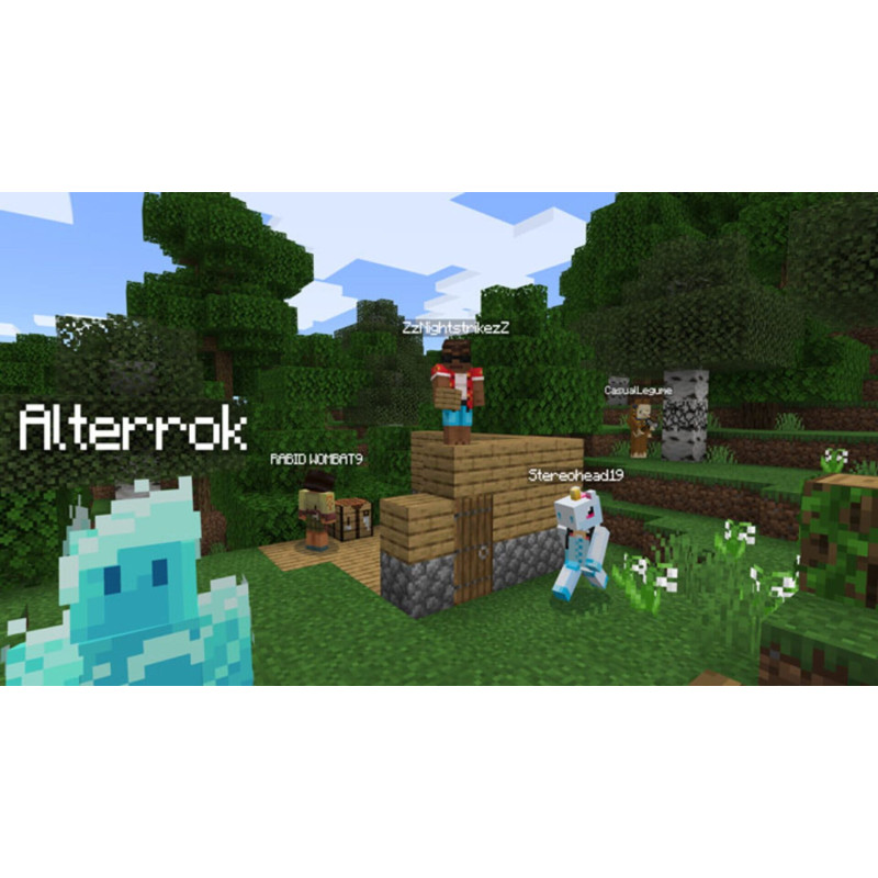 Captura de pantalla del gameplay de Minecraft para Nintendo Switch mostrando construcción y exploración en el mundo.