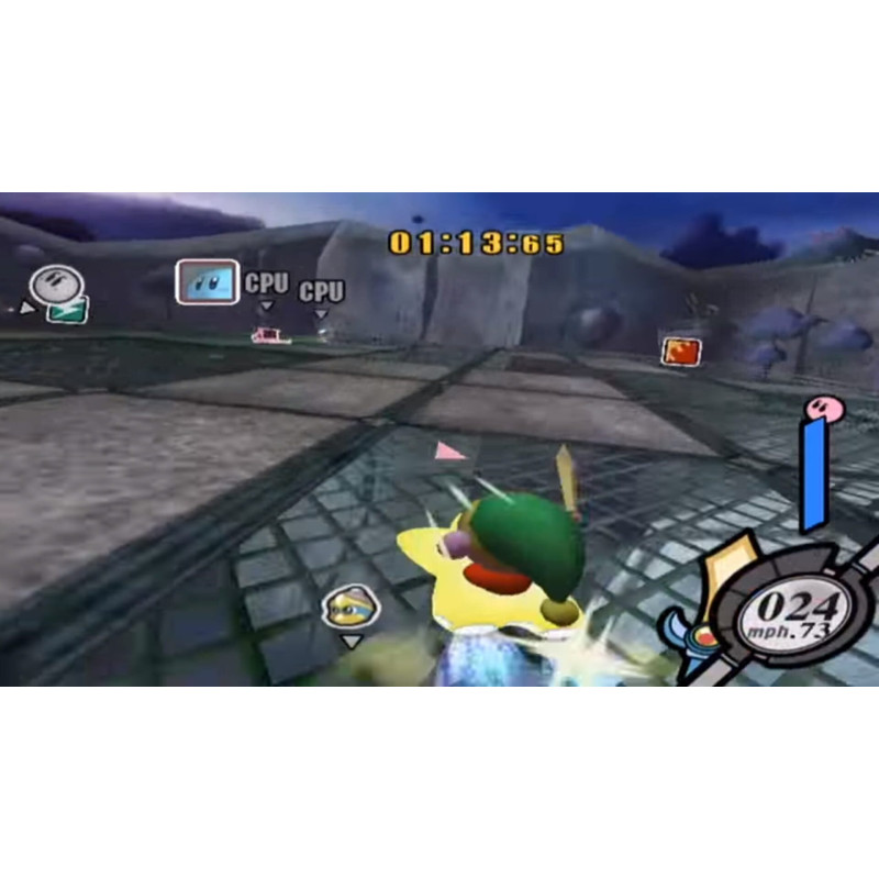 Captura de pantalla del gameplay de Kirby Air Riders para Nintendo Switch mostrando acción en el juego